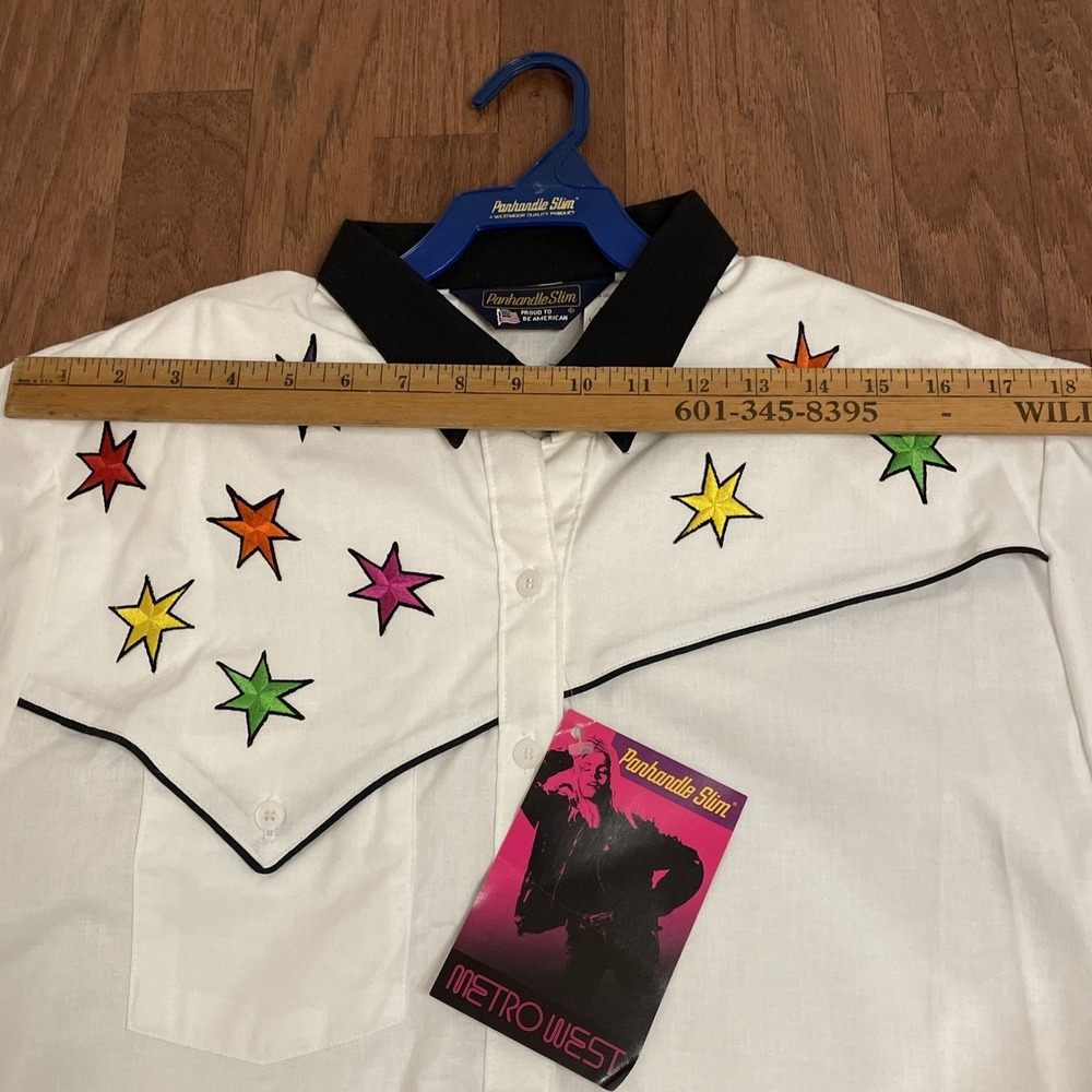 Vintage Panhandle Slim Western Shirt Embroidered Star Shoulder Pad Women's Small - Picture 6 of 12